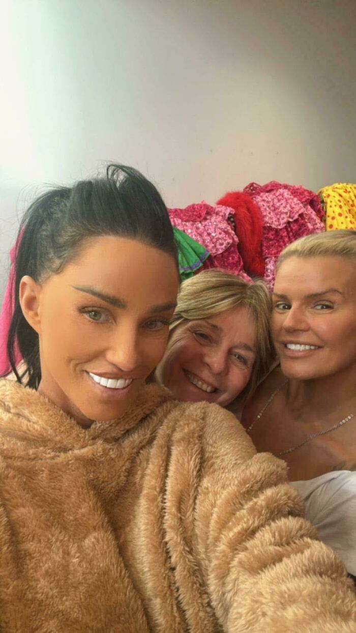 Ridiculous edited photo of three women with altered facial appearances