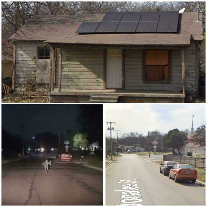 Collage of a run-down house and a street at night, capturing eerie vibes from creepy photos.