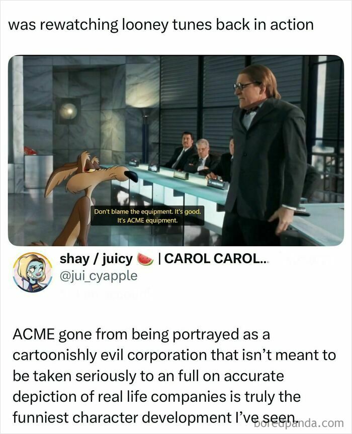 Funny random post about Looney Tunes Back in Action and the corporate depiction of ACME.