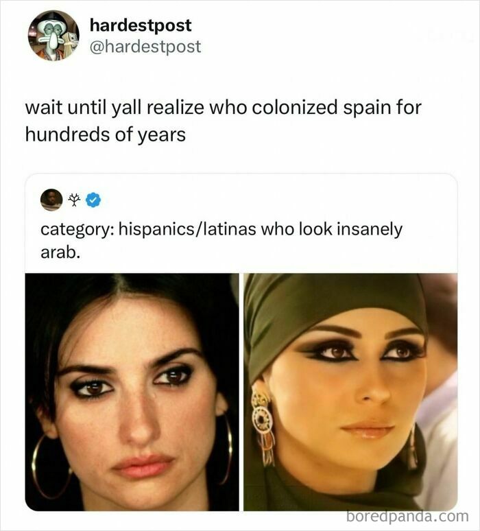Random posts screenshot comparing pictures of Hispanic and Arab women side by side.