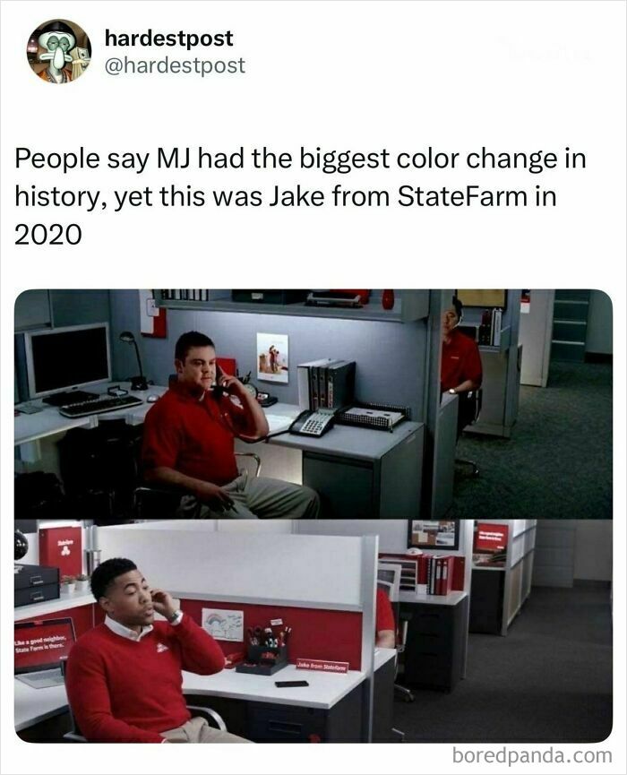 Funny and random post comparing two different actors playing Jake from State Farm.