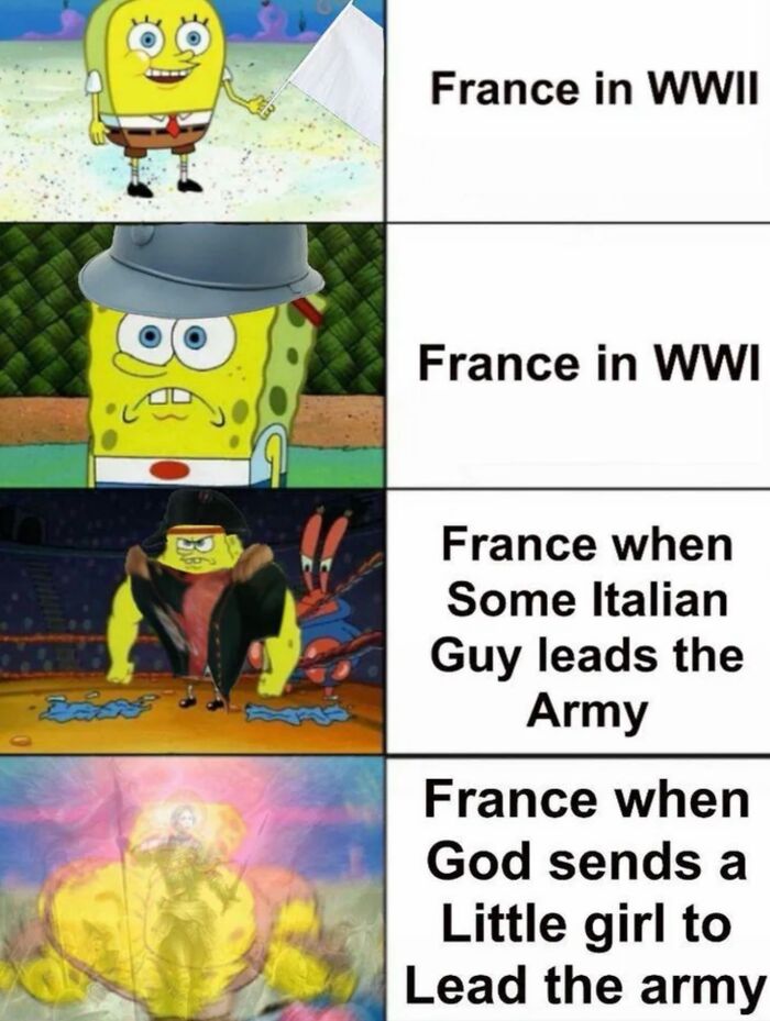 Hilarious history meme of France in WWI and WWII with SpongeBob