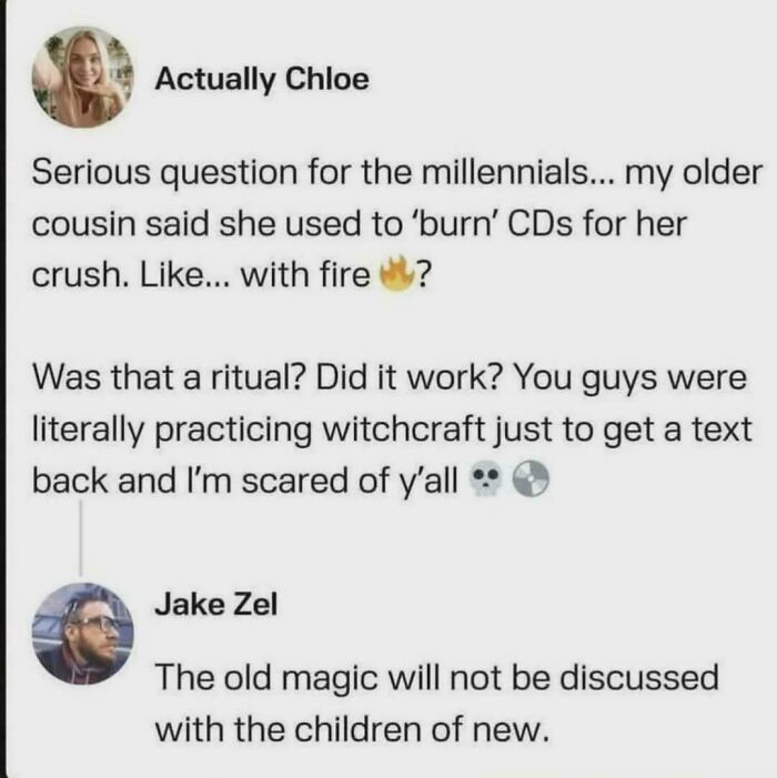 A post about burning CDs showing a person who missed the point of a joke about technology.
