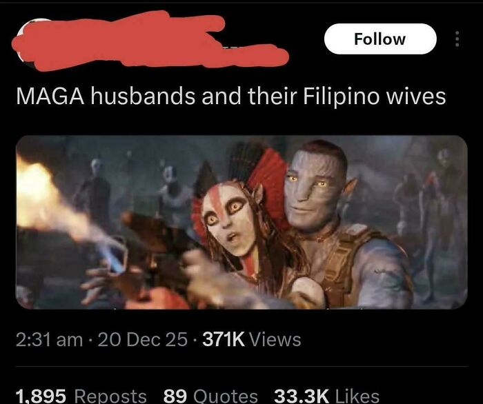 Humorous tweet comparing MAGA husbands to Avatar characters