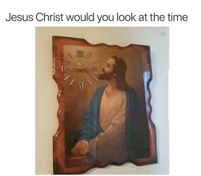 Clock with image of Jesus and text about looking at the time