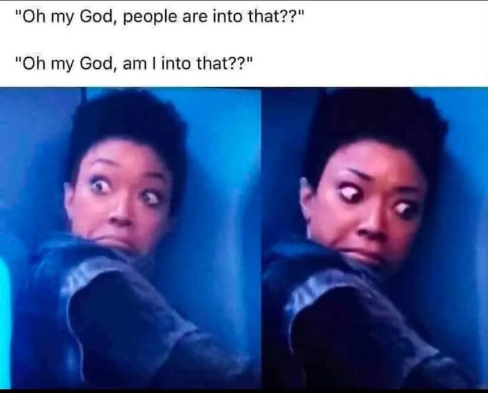 Funny meme about surprise and self-realization with shocked woman faces