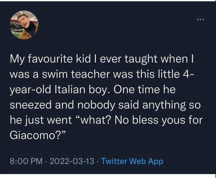 Tweet about a funny swimming lesson moment with a kid