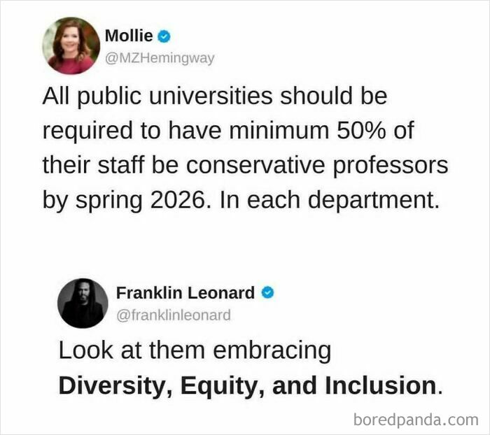Tweet about conservative professors in public universities with response on diversity and inclusion