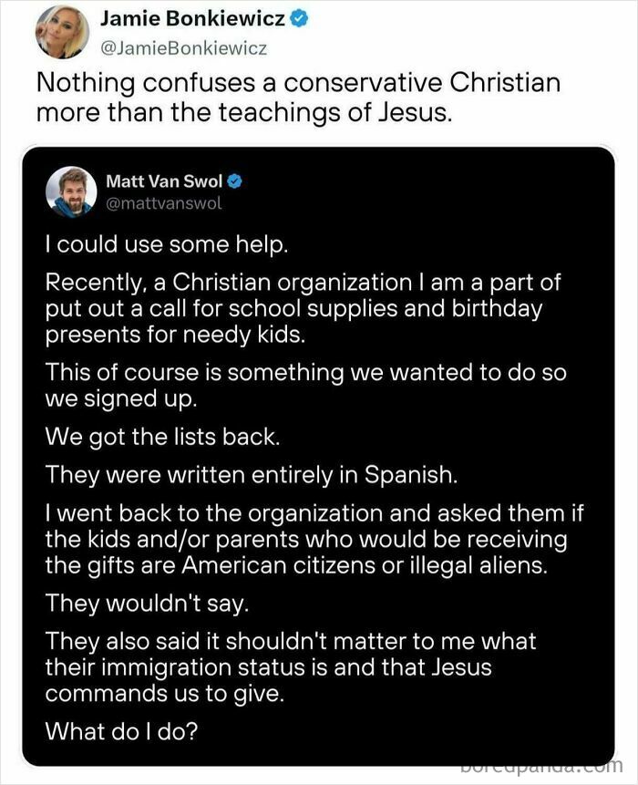 Confused conservative Christian questions teachings of Jesus about giving