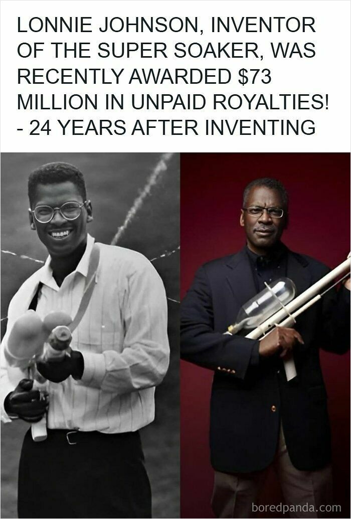 Inventor Lonnie Johnson with Super Soaker water gun from 90s nostalgic memes