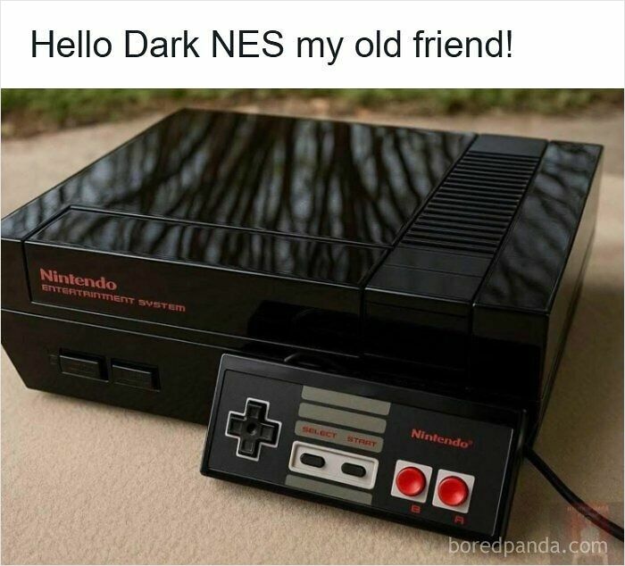 90s nostalgic memes black Nintendo Entertainment System console with controller