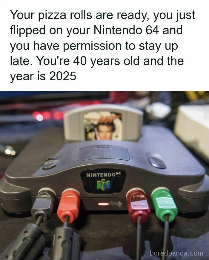 90s nostalgic meme with Nintendo 64 gaming console