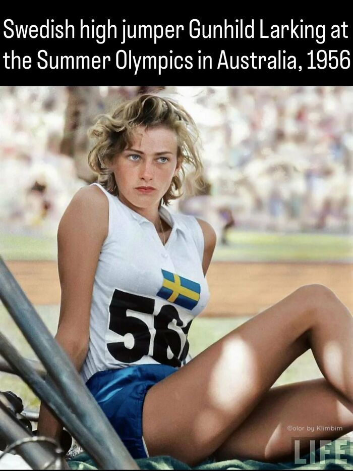 Fascinating photos and facts about history featuring Swedish high jumper Gunhild Larking at the 1956 Summer Olympics.