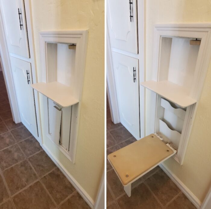 Vintage built-in folding wall seat from historical home interior