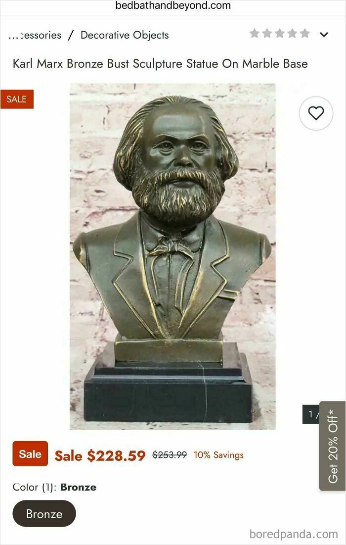 Karl Marx bronze bust sculpture on marble base listed for sale online