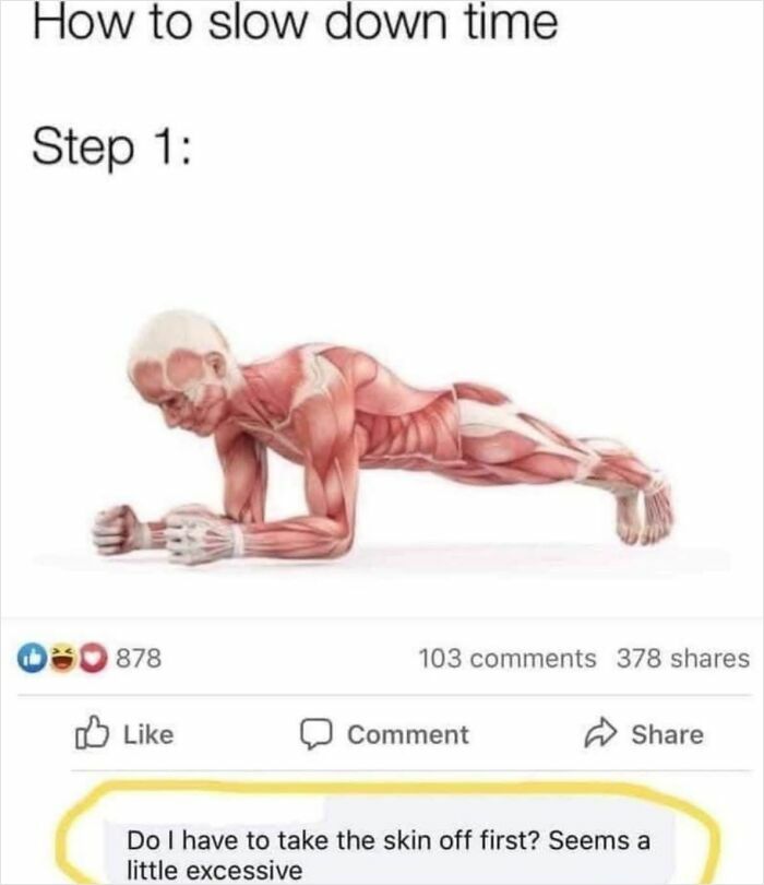 Funny meme showing a muscle diagram planking to slow down time