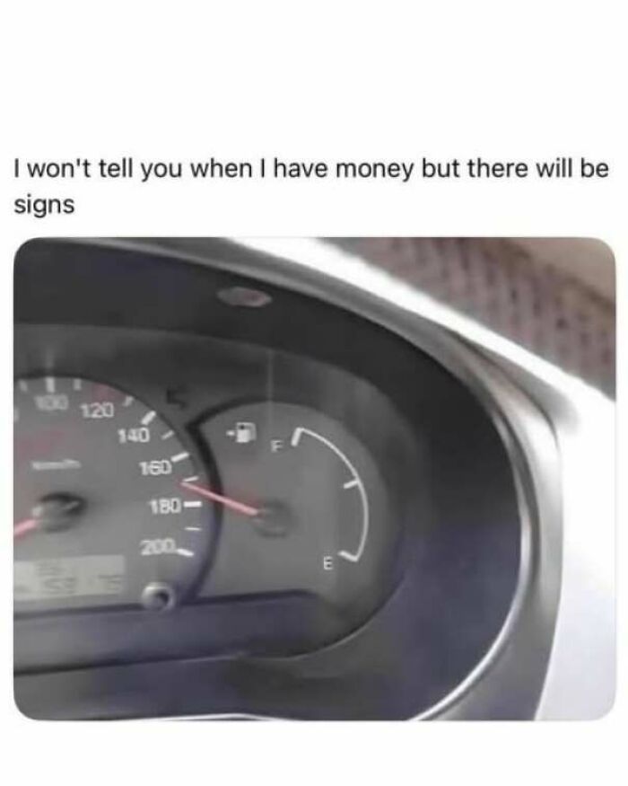 Strange and funny pics showing a car dashboard with a full gas gauge and high speed