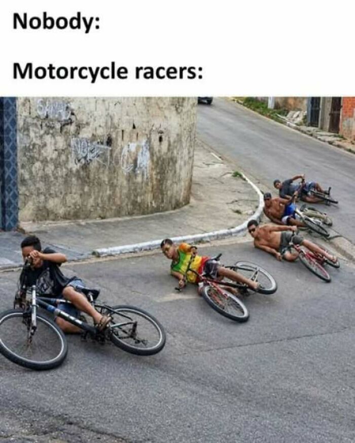 Strange pics of kids leaning extremely low on bicycles on street
