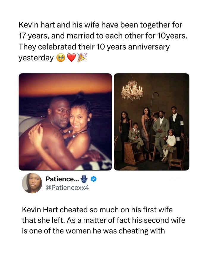 Kevin Hart and family celebrating 10 years anniversary with wife in boys just livin posts