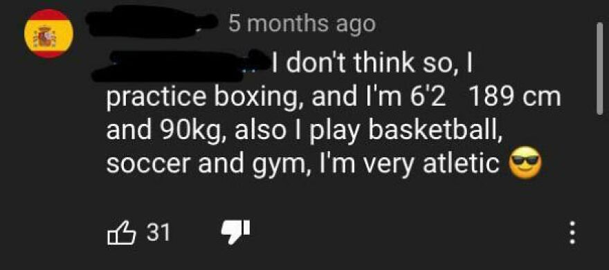 Comment boasting about boxing, basketball, soccer, and gym athleticism