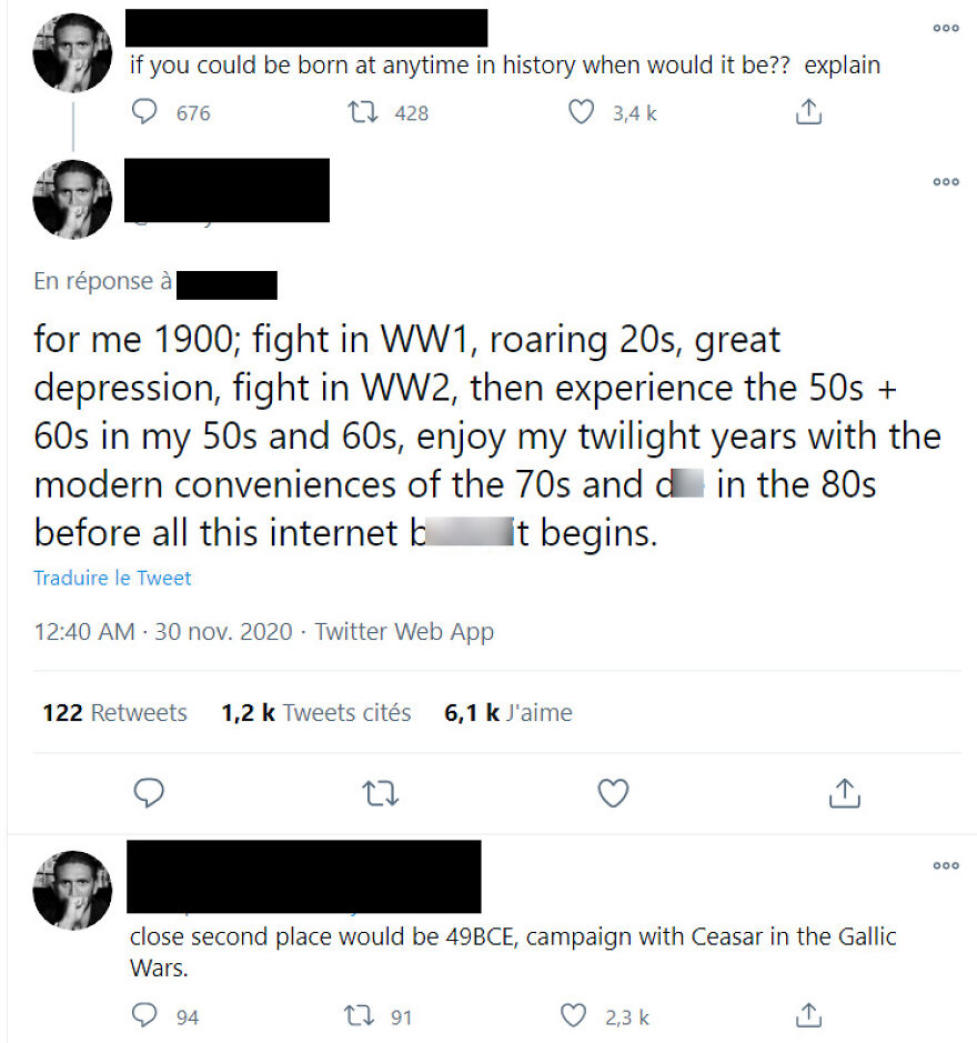 Twitter user describing dramatic historical life choices in a tough online persona