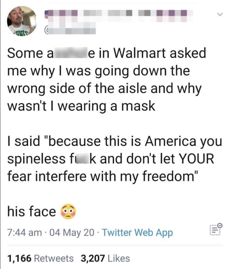 Twitter post about a Walmart confrontation using tough online language
