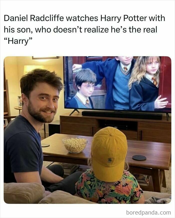 Daniel Radcliffe watches Harry Potter with his son on TV boys livin posts