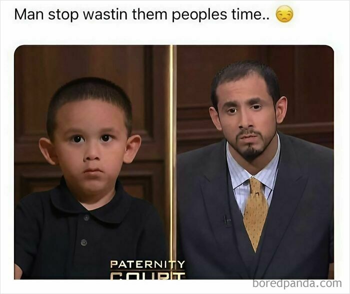 Serious child and man on paternity court boys just livin posts