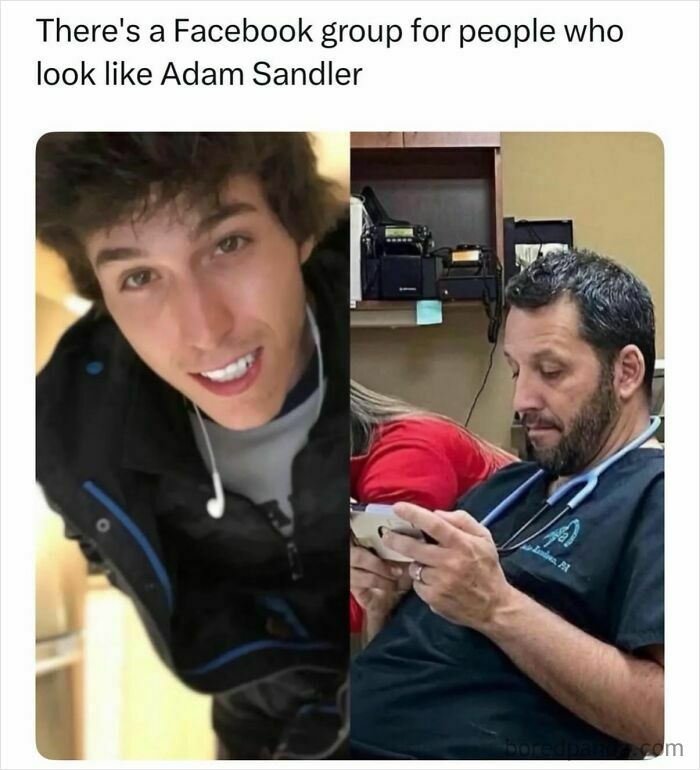 Comparison of two men resembling Adam Sandler in boys just livin posts