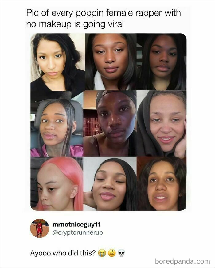 boys just livin post with viral pictures of female rappers with no makeup
