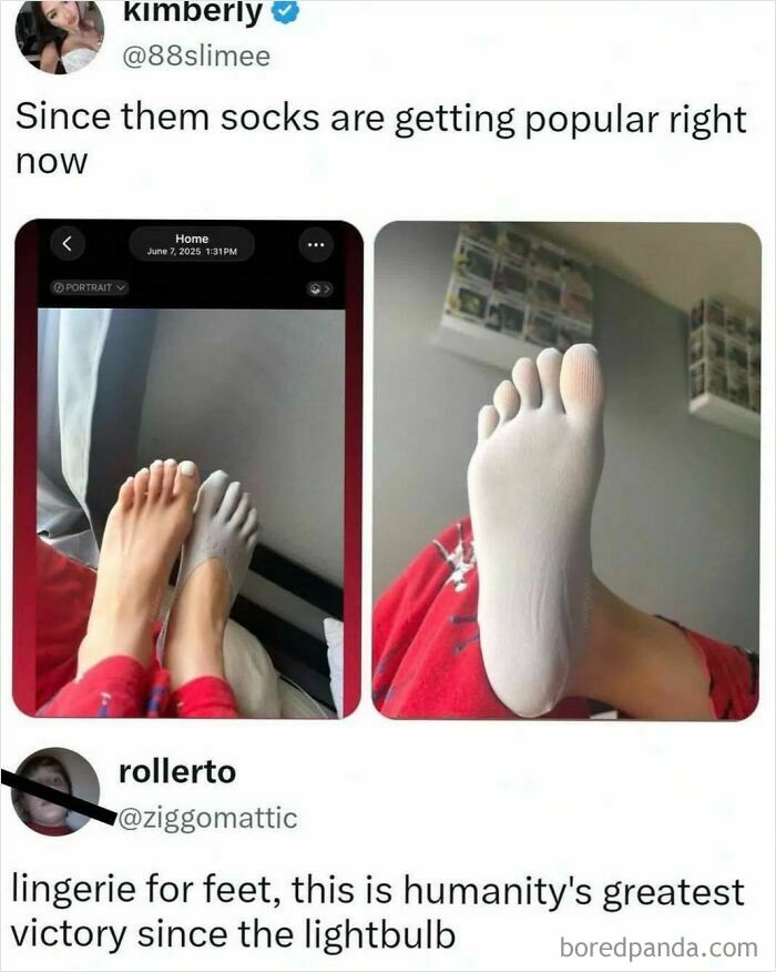 boys just livin post featuring feet wearing toe socks called lingerie for feet