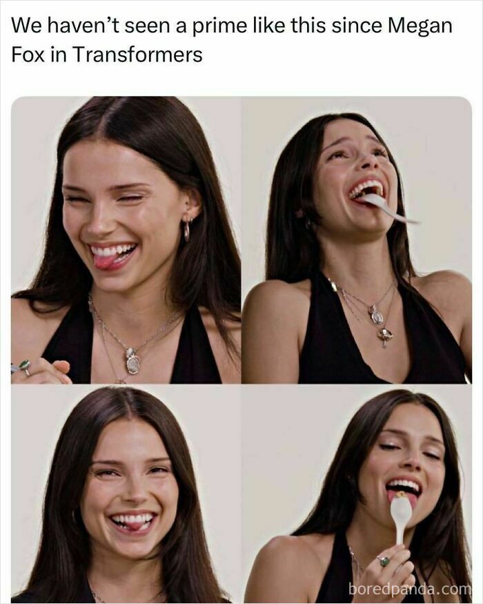 Laughing woman making funny faces with spoon in black top boys just livin posts