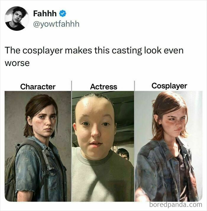 Cosplayer impersonation compared to character and actress of The Last of Us