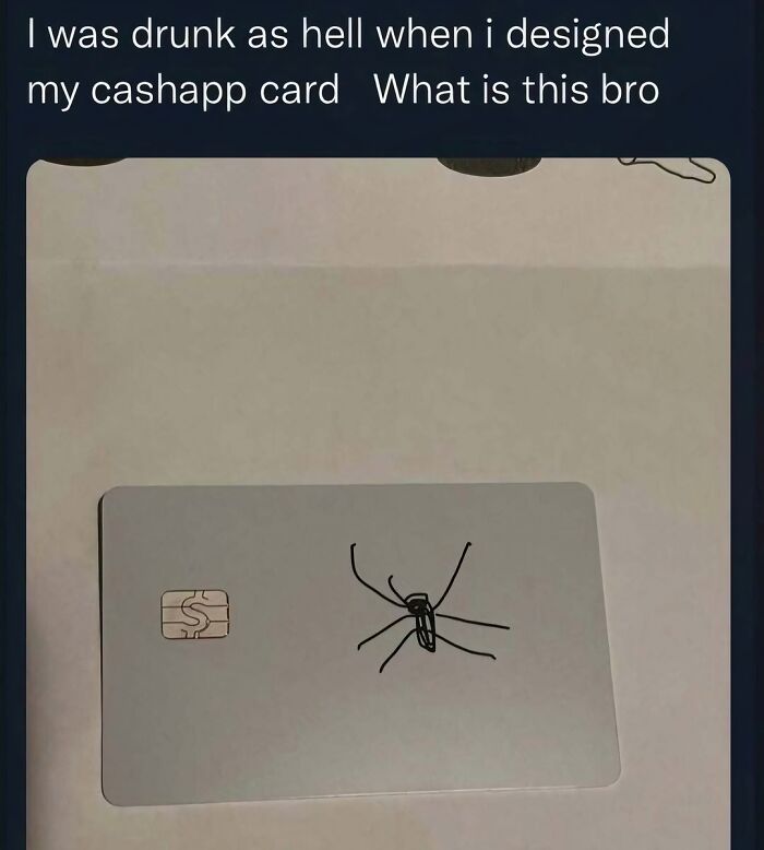 Hilarious pics of a custom debit card featuring a hand-drawn spider design