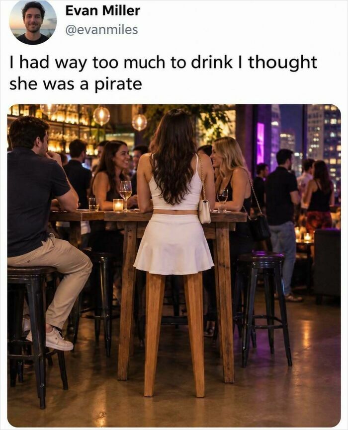 An optical illusion of a woman looking like a pirate at a restaurant in fun posts.