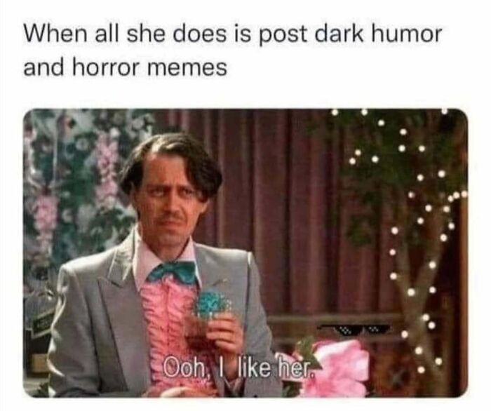 Spooky season meme featuring Steve Buscemi saying Ooh, I like her about someone posting horror memes.