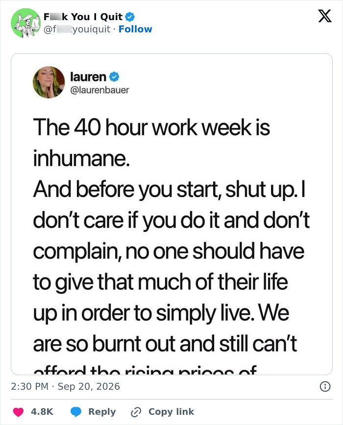 Tweet calls 40 hour work week inhumane due to rising prices and burnout