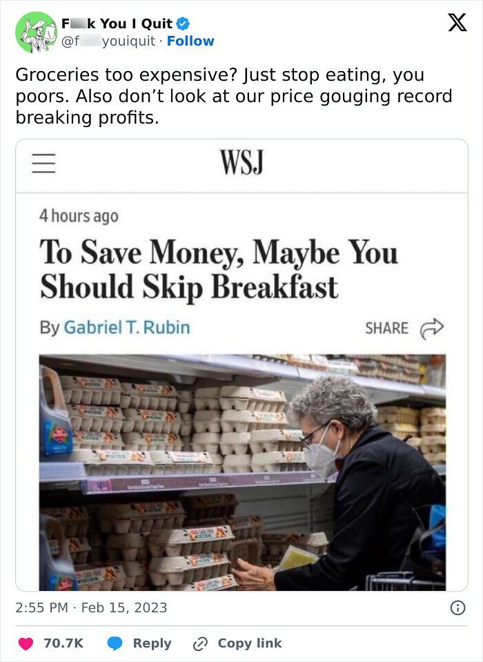 Tweet criticizes advice to skip breakfast to save money amid rising grocery costs