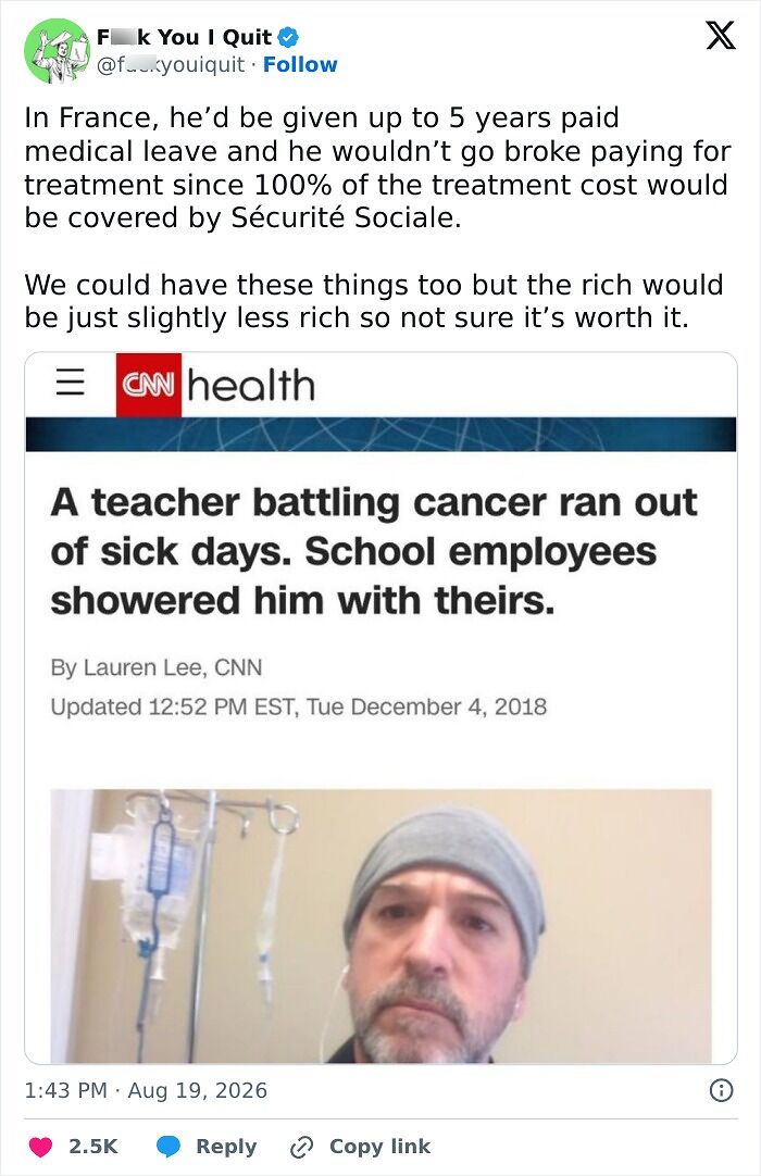 Teacher battling cancer receives sick days from school employees covered by social security