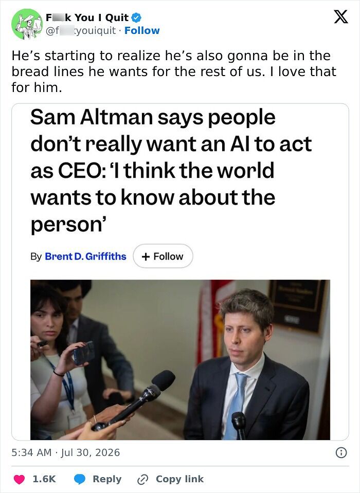Sam Altman stating the world wants to know about the CEO person