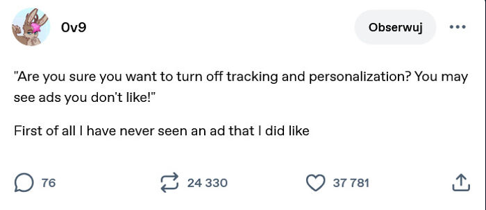 Funny Tumblr post about disliking ads after turning off tracking and personalization