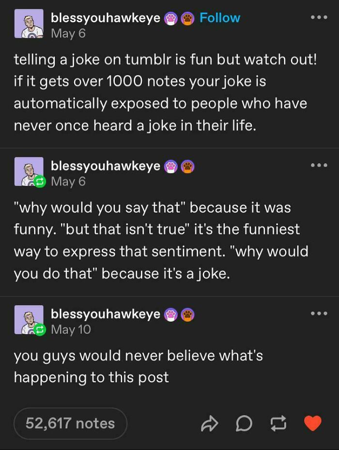 Tumblr post about jokes going viral and being misunderstood on Tumblr