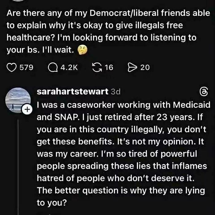 Discussion on illegal immigrants and free healthcare with caseworker response