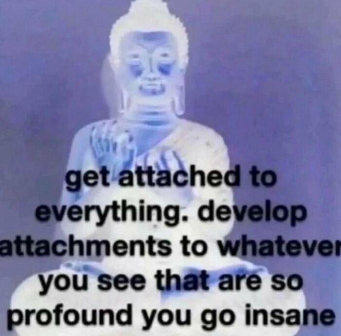 Blue statue of Buddha with text, one of many weird and funny photos.