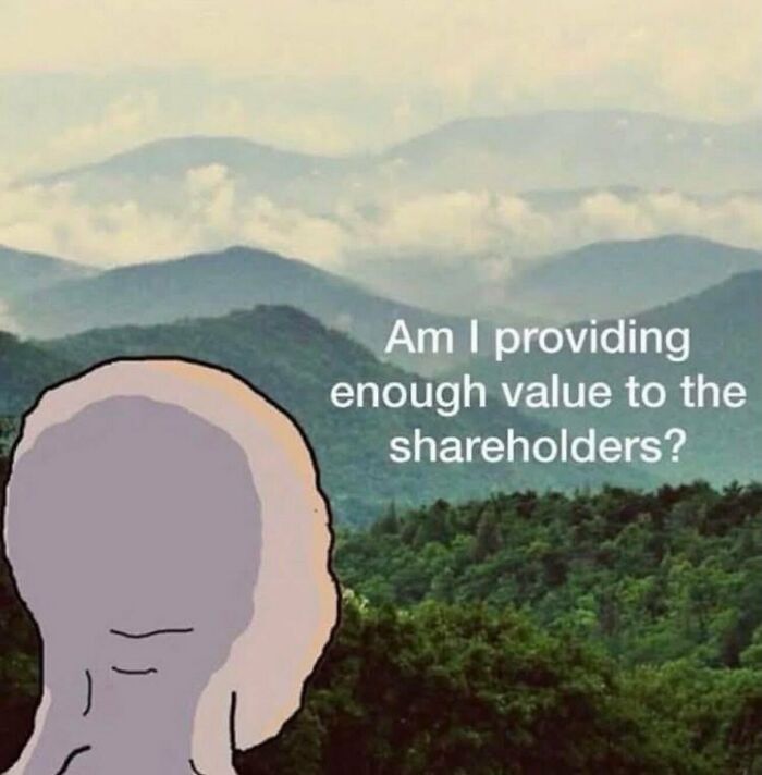 A drawn character meme gazing at misty mountains, fitting for weird and funny photos.