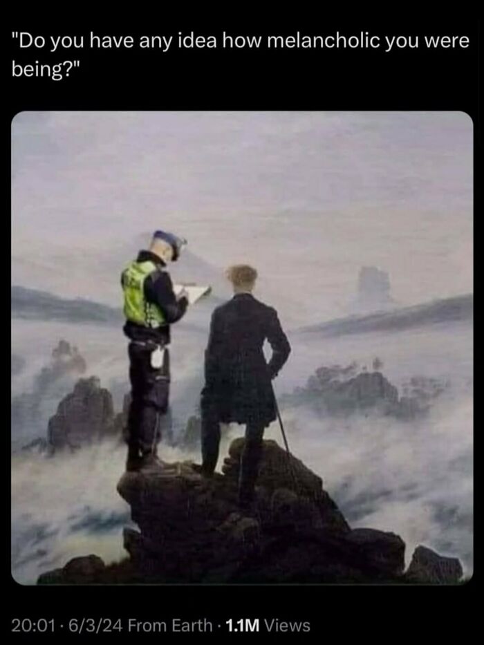 Edited classical painting showing a police officer giving a ticket, fitting weird and funny photos.