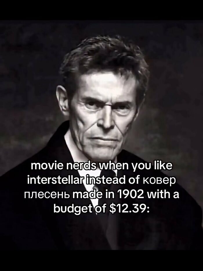 Willem Dafoe stern face meme about movie nerds, included in a compilation of random photos.