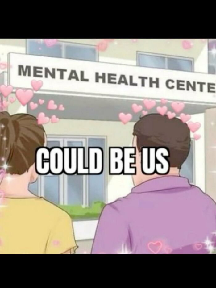An anime couple looking at a mental health center in one of many weird and funny photos.