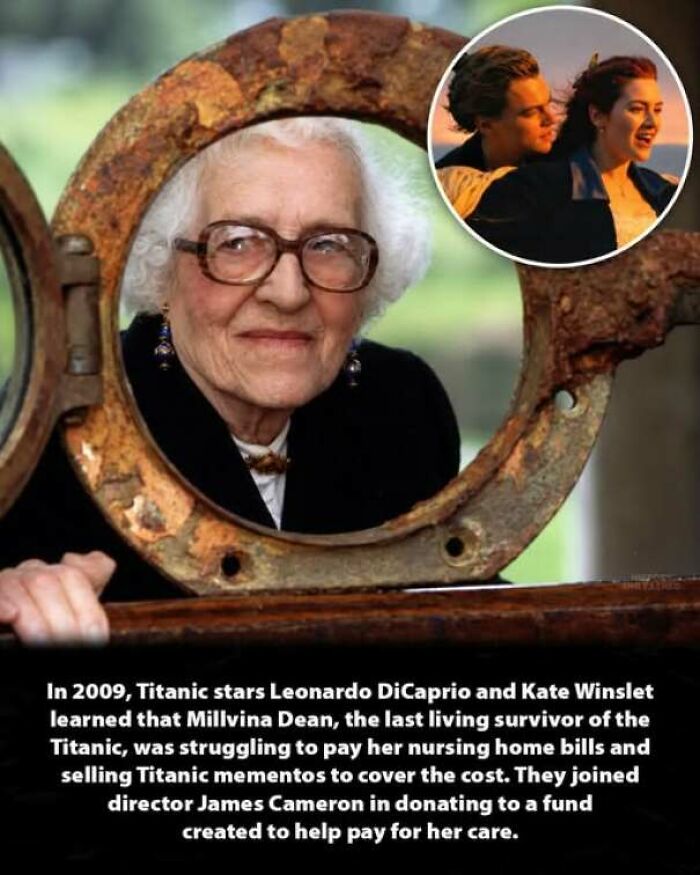 Millvina Dean, Titanic survivor, highlighted as an interesting history moment.