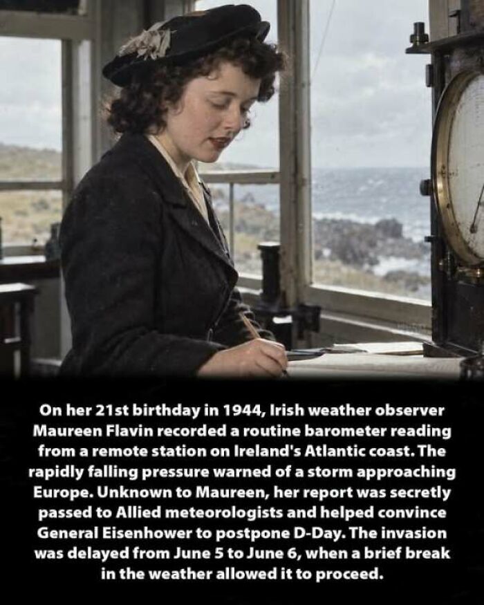 Maureen Flavin writing weather report related to D-Day in these interesting history moments.